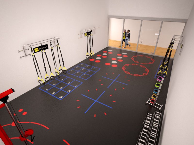 Racquetball court turned into a fitness area